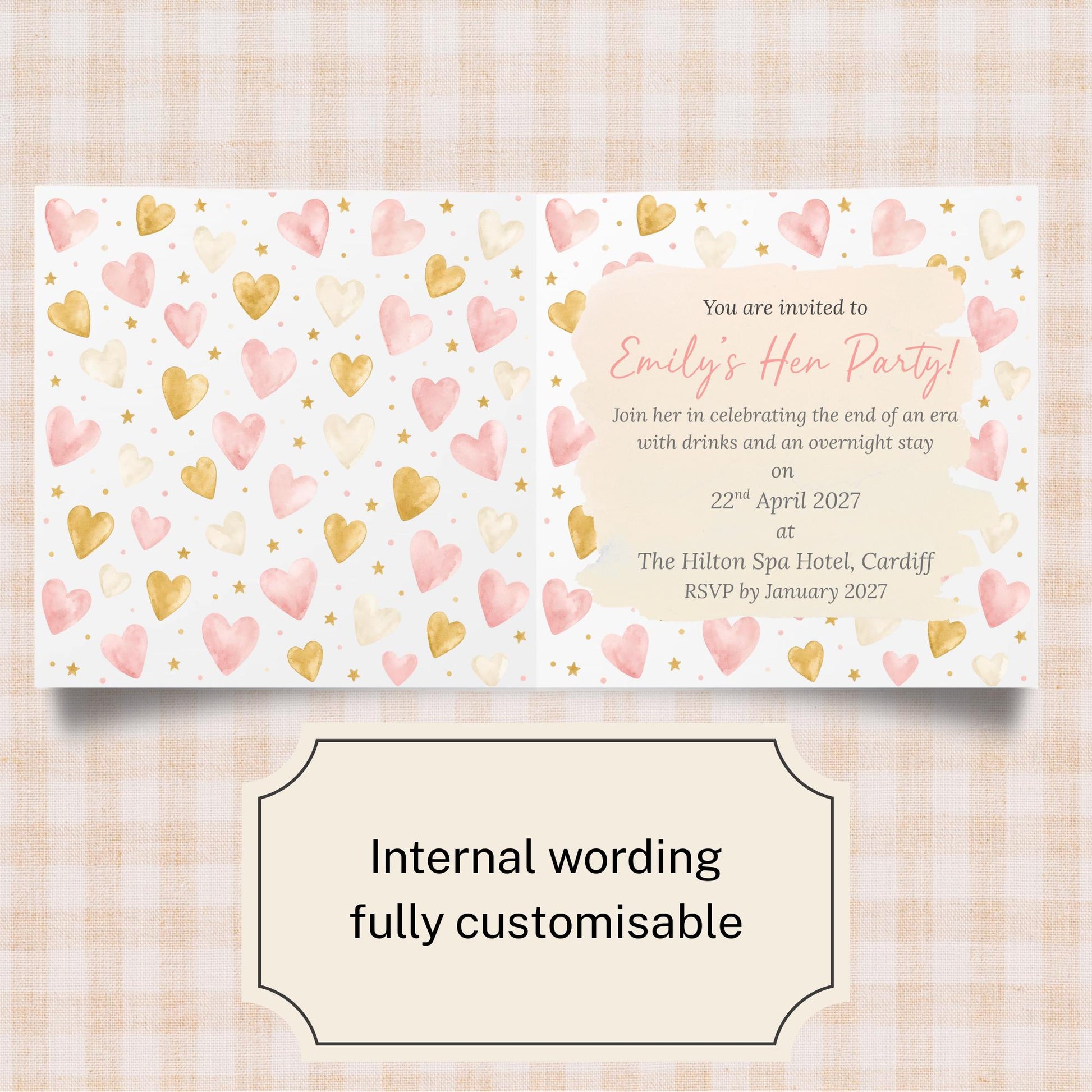 Hen Party Invitation Card, Bachelorette, Bridal Party Custom Invitation, 14x14cm, RSVP Event Invitation