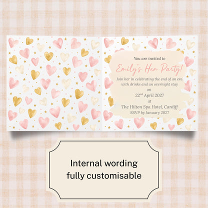 Hen Party Invitation Card, Bachelorette, Bridal Party Custom Invitation, 14x14cm, RSVP Event Invitation