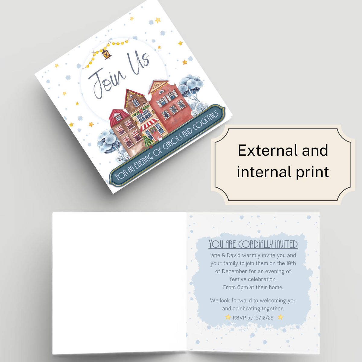 Christmas Party Invitation Card, Fun Invite, Custom Invitation, 14x14cm, RSVP Event Invitation