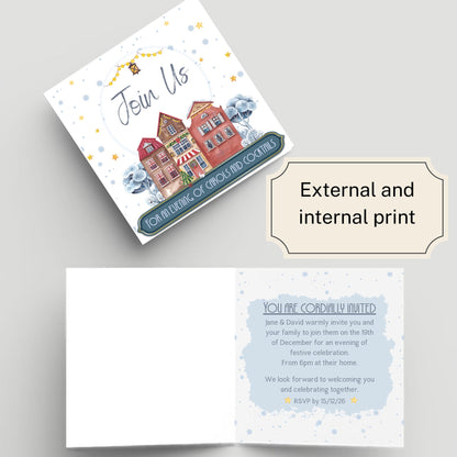 Christmas Party Invitation Card, Fun Invite, Custom Invitation, 14x14cm, RSVP Event Invitation