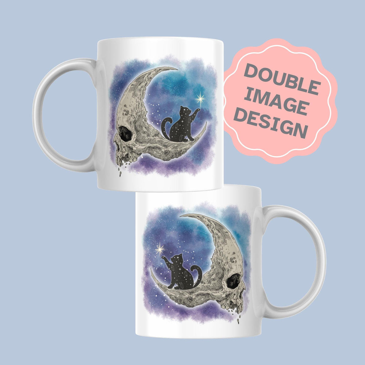 Gothic Mug, Cat, Celestial, Skull Moon, Goth Gift, Halloween Mug - Multi Colour Options