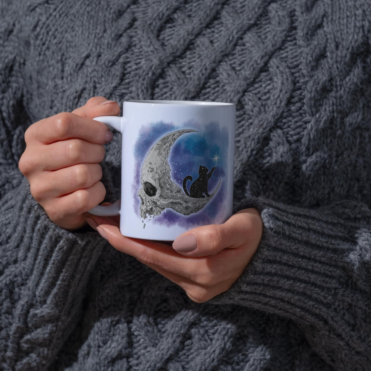 Gothic Mug, Cat, Celestial, Skull Moon, Goth Gift, Halloween Mug - Multi Colour Options