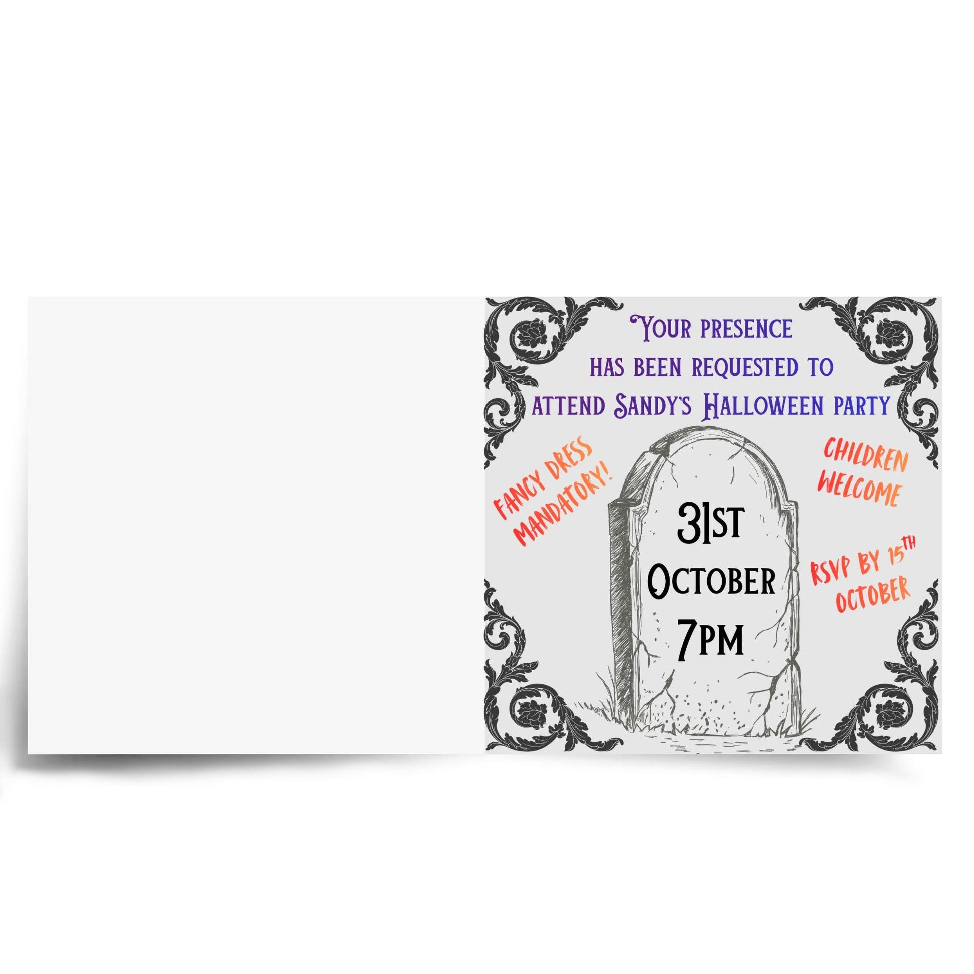 Halloween Party Invitation Card, Fun Invite, Custom Invitation, 14x14cm, RSVP Event Invitation