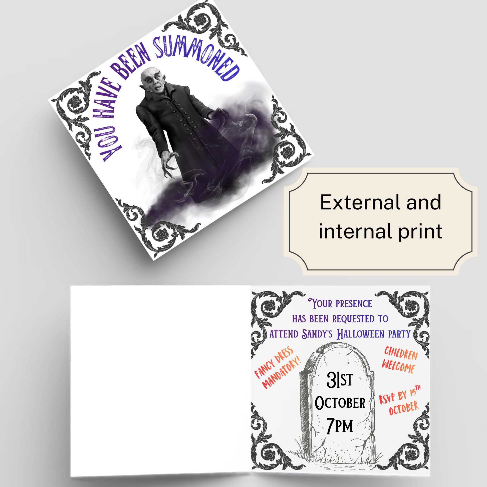 Halloween Party Invitation Card, Fun Invite, Custom Invitation, 14x14cm, RSVP Event Invitation