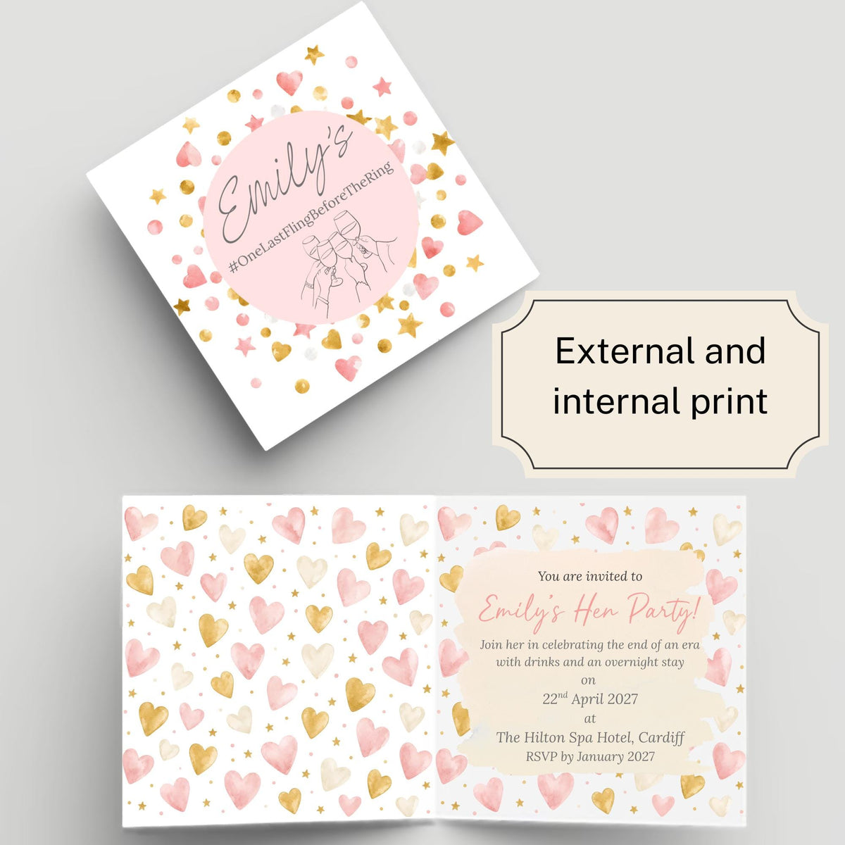 Hen Party Invitation Card, Bachelorette, Bridal Party Custom Invitation, 14x14cm, RSVP Event Invitation