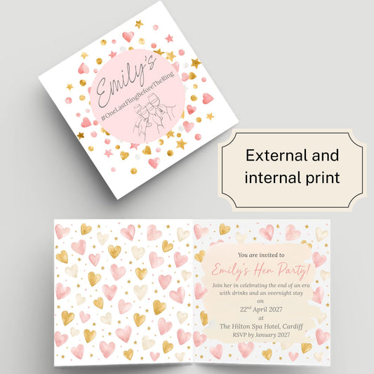 Hen Party Invitation Card, Bachelorette, Bridal Party Custom Invitation, 14x14cm, RSVP Event Invitation