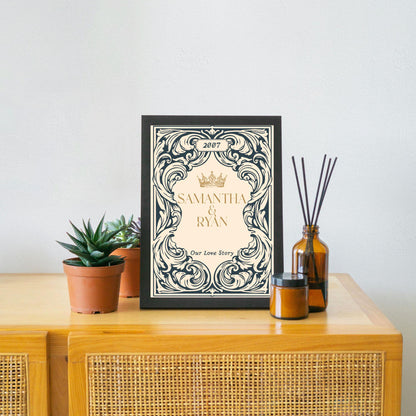 Personalised Book Cover Wall Art for Couple, Anniversary or Wedding Gift, Custom Book Cover Poster, Choice of Designs