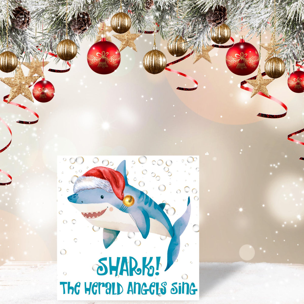 Shark Christmas card, Claus Xmas Card, Cards for Shark Lovers, Funny Christmas Card for Dad, Pun Card