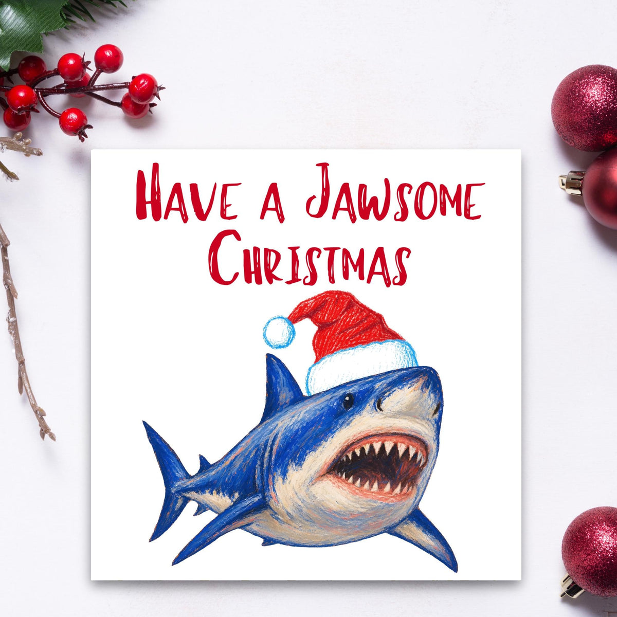 Shark Christmas card, Claus Xmas Card, Cards for Shark Lovers, Funny Christmas Card for Dad, Pun Card