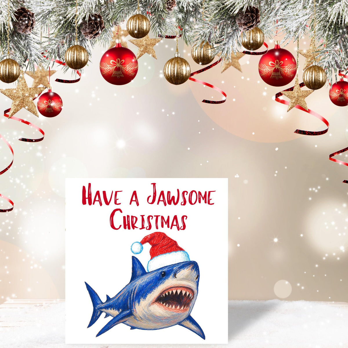 Shark Christmas card, Claus Xmas Card, Cards for Shark Lovers, Funny Christmas Card for Dad, Pun Card