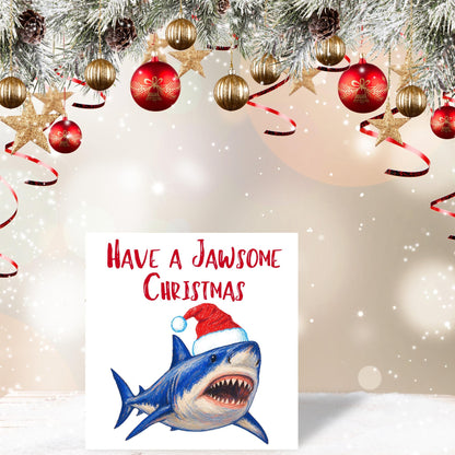 Shark Christmas card, Claus Xmas Card, Cards for Shark Lovers, Funny Christmas Card for Dad, Pun Card