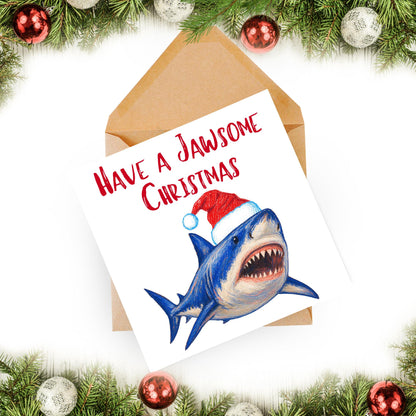 Shark Christmas card, Claus Xmas Card, Cards for Shark Lovers, Funny Christmas Card for Dad, Pun Card
