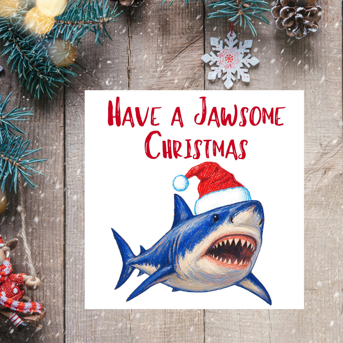 Shark Christmas card, Claus Xmas Card, Cards for Shark Lovers, Funny Christmas Card for Dad, Pun Card