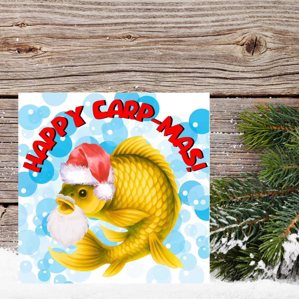 Fishing Christmas card, Carp Xmas Card, Cards for Fish Lovers, Funny Christmas Card for Dad, Pun Card