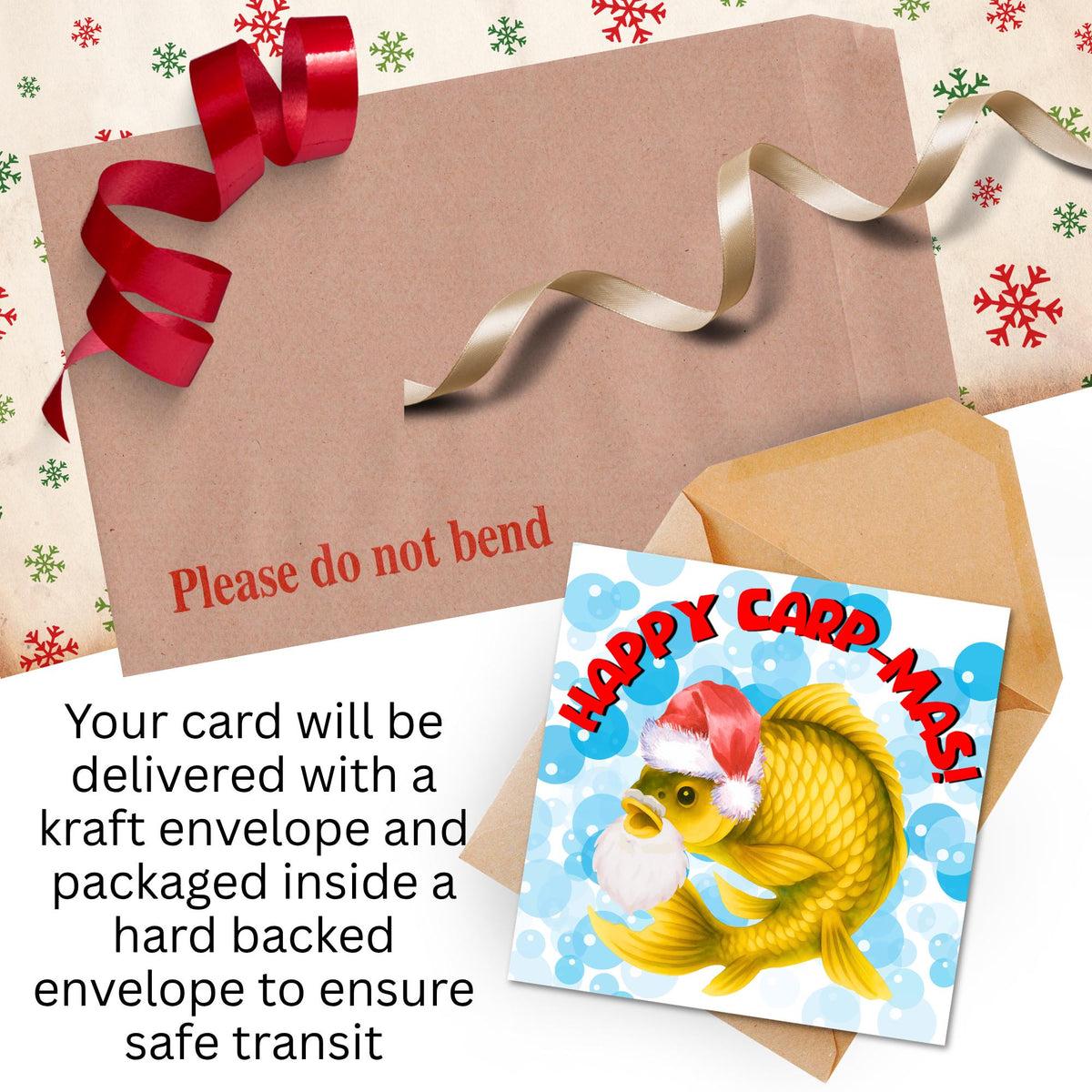 Fishing Christmas card, Carp Xmas Card, Cards for Fish Lovers, Funny Christmas Card for Dad, Pun Card