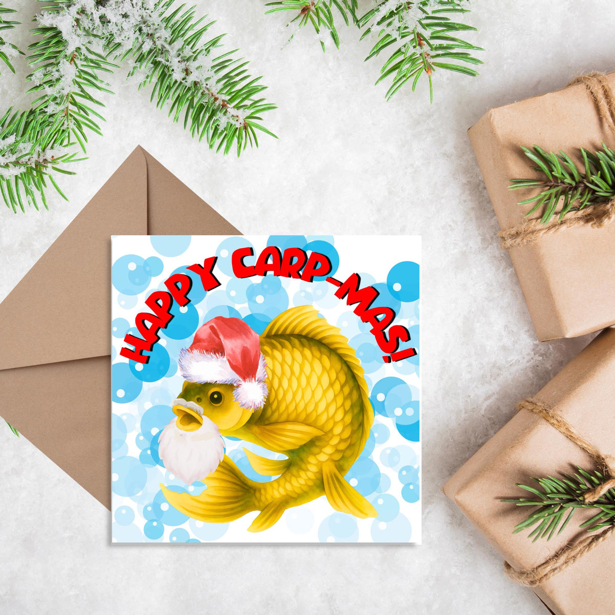 Fishing Christmas card, Carp Xmas Card, Cards for Fish Lovers, Funny Christmas Card for Dad, Pun Card