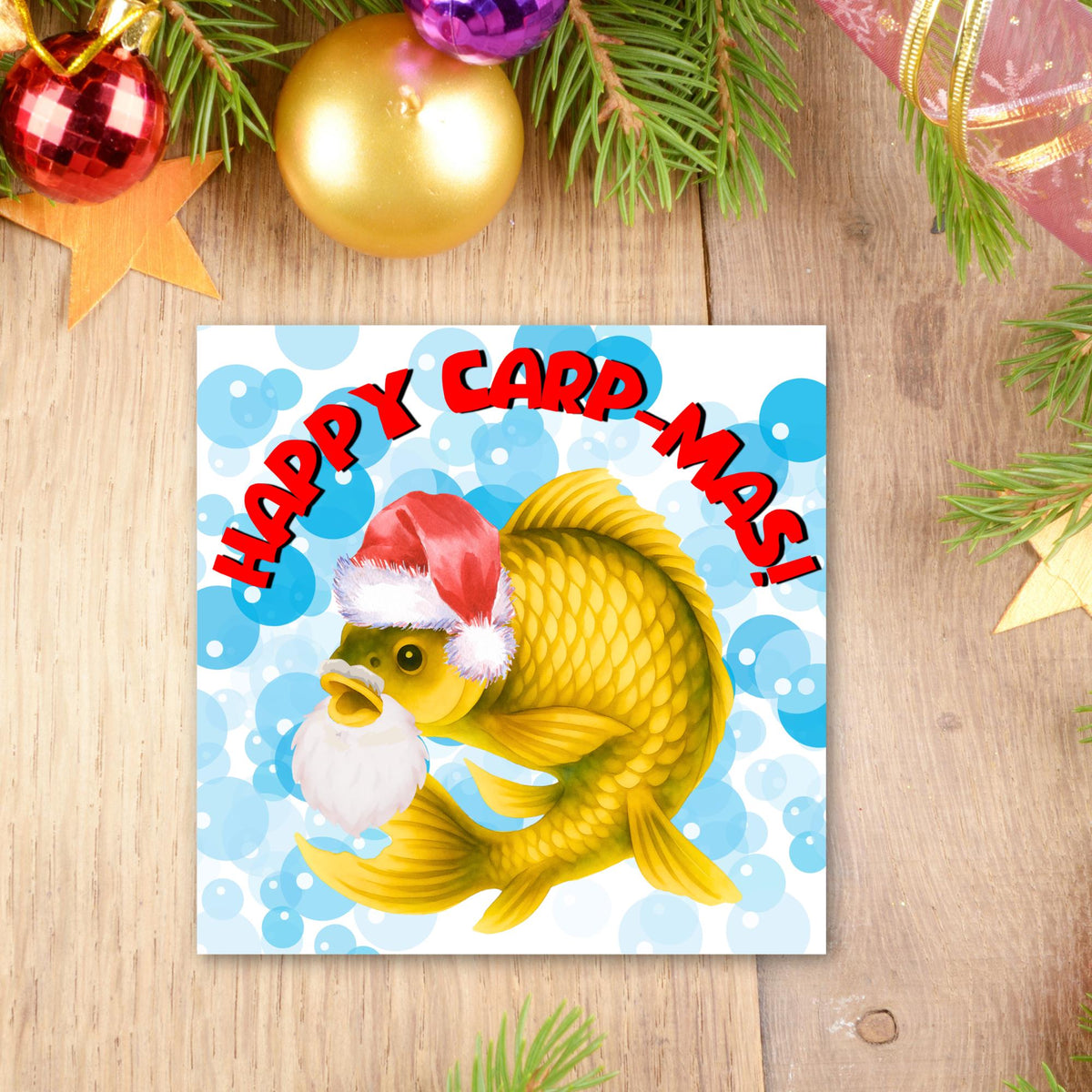 Fishing Christmas card, Carp Xmas Card, Cards for Fish Lovers, Funny Christmas Card for Dad, Pun Card
