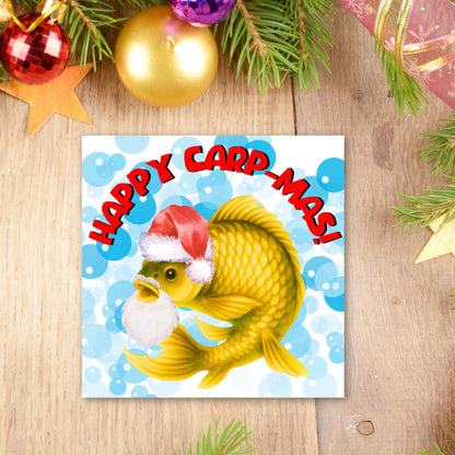 Fishing Christmas card, Carp Xmas Card, Cards for Fish Lovers, Funny Christmas Card for Dad, Pun Card