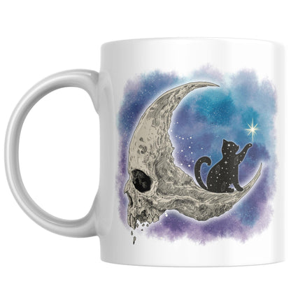 Gothic Mug, Cat, Celestial, Skull Moon, Goth Gift, Halloween Mug - Multi Colour Options