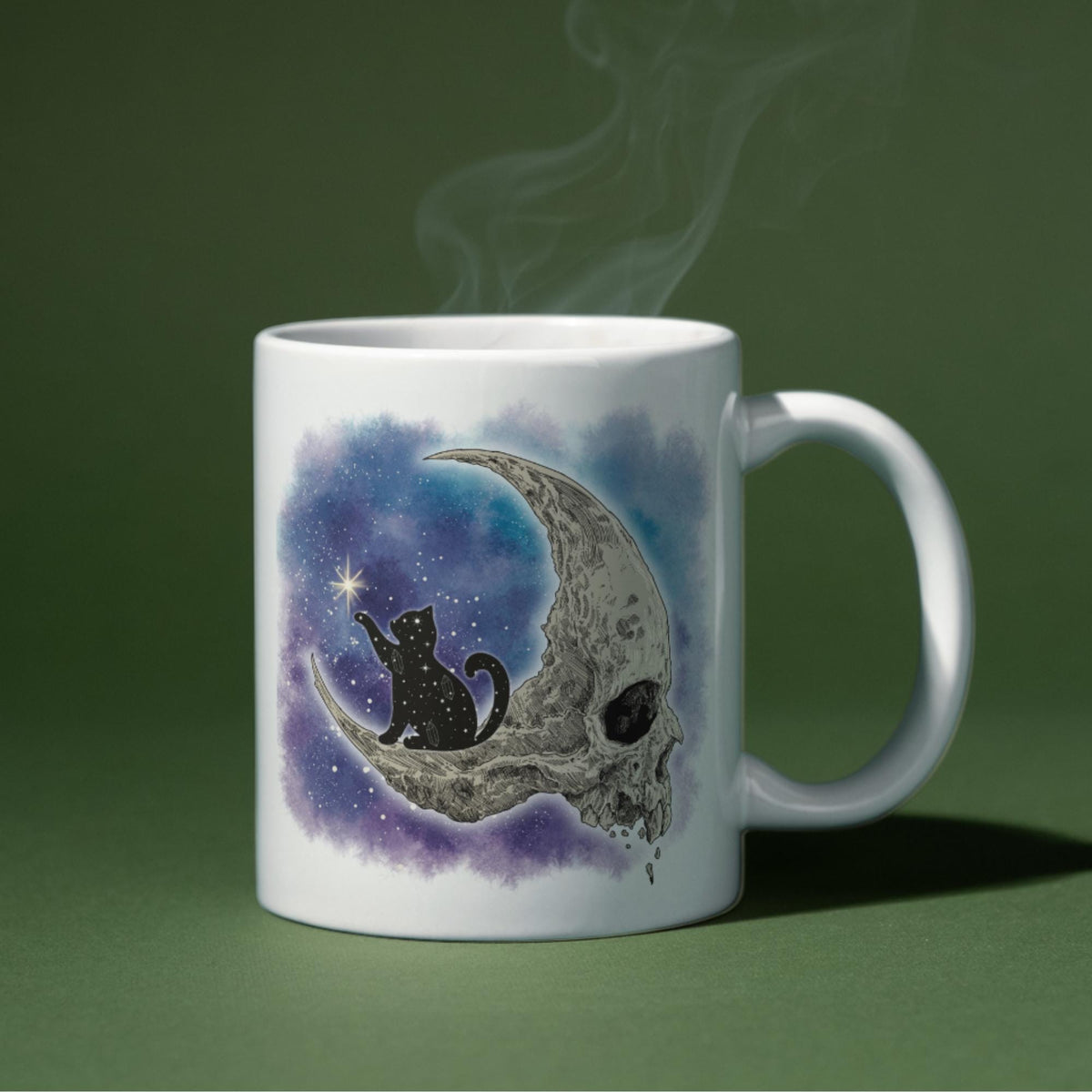 Gothic Mug, Cat, Celestial, Skull Moon, Goth Gift, Halloween Mug - Multi Colour Options