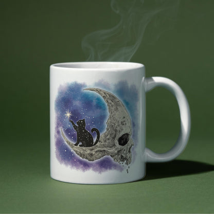 Gothic Mug, Cat, Celestial, Skull Moon, Goth Gift, Halloween Mug - Multi Colour Options