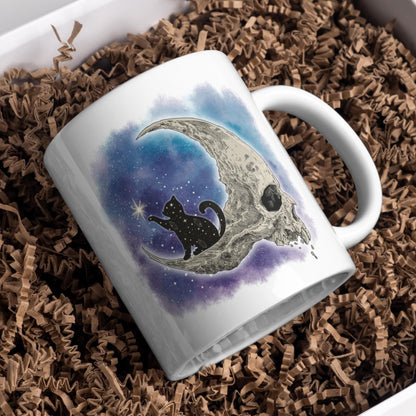 Gothic Mug, Cat, Celestial, Skull Moon, Goth Gift, Halloween Mug - Multi Colour Options