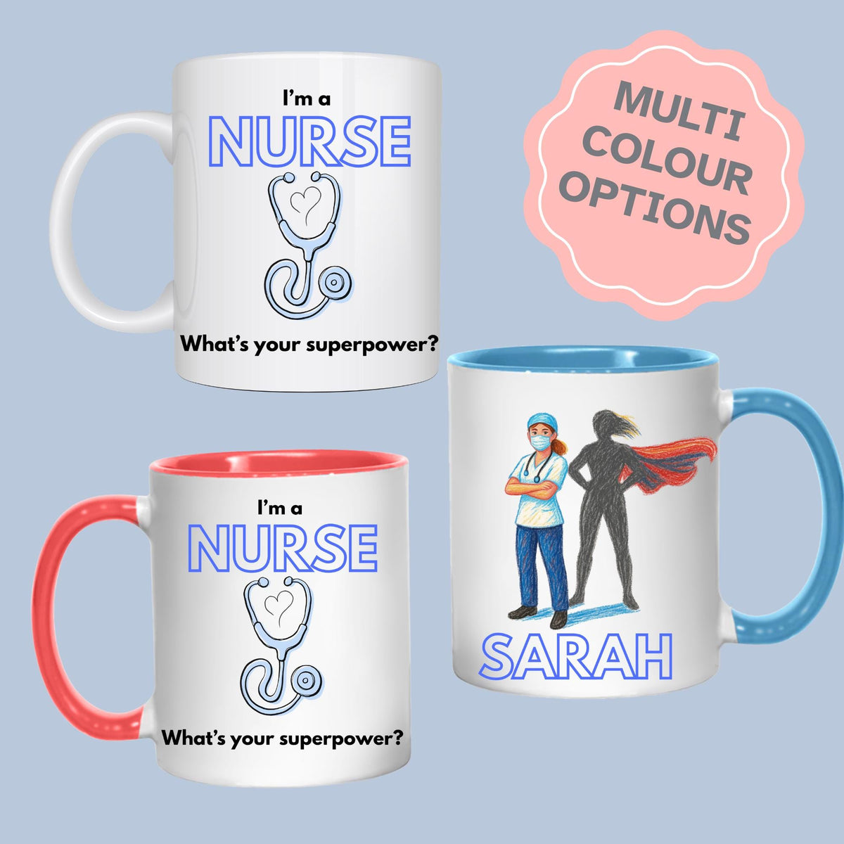 Personalised Nurse Coffee Mug - Gift for Male Nurse, Name Mug Multi Colour Options