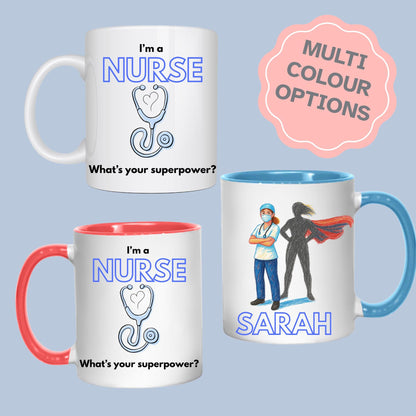 Personalised Nurse Coffee Mug - Gift for Male Nurse, Name Mug Multi Colour Options