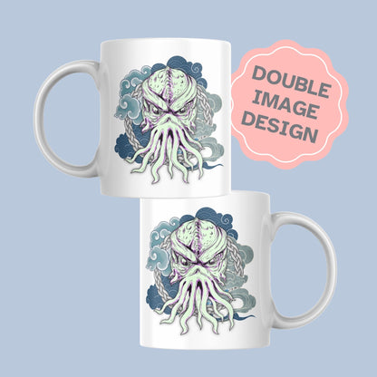 Cthulhu Mug, Tattoo Style Monster, Goth Gift, Halloween Mug - Multi Colour Options