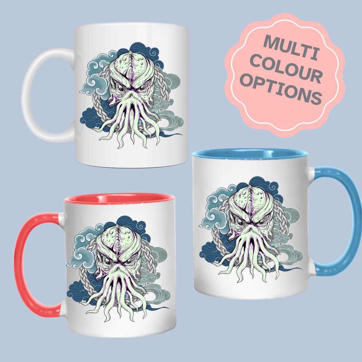 Cthulhu Mug, Tattoo Style Monster, Goth Gift, Halloween Mug - Multi Colour Options