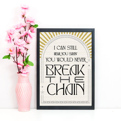 The Chain Song Lyric Poster, Fleetwood Mac Music Wall Art, Stevie Nicks 1970's Band Art