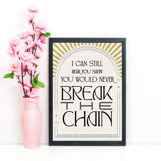 The Chain Song Lyric Poster, Fleetwood Mac Music Wall Art, Stevie Nicks 1970's Band Art