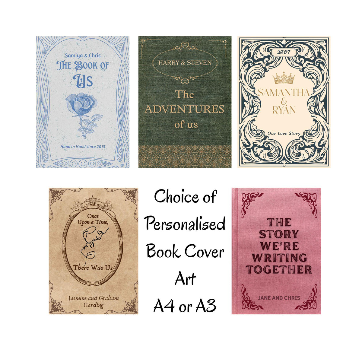 Personalised Book Cover Wall Art for Couple, Anniversary or Wedding Gift, Custom Book Cover Poster, Choice of Designs