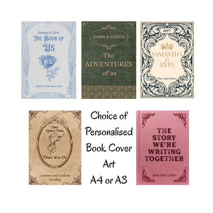 Personalised Book Cover Wall Art for Couple, Anniversary or Wedding Gift, Custom Book Cover Poster, Choice of Designs