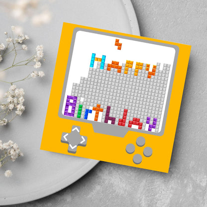 Gamer Birthday Card, Happy Birthday, Gaming Card, Retro Block Game