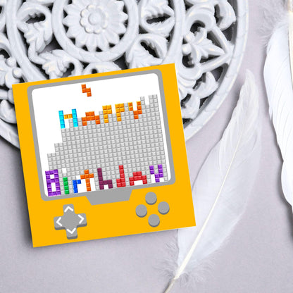 Gamer Birthday Card, Happy Birthday, Gaming Card, Retro Block Game