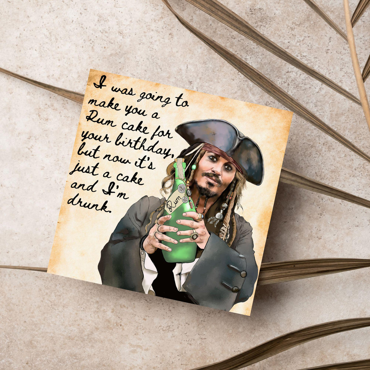 Pirate Rum Birthday Card, Caribbean Pirates, Birthday card for Johnny Depp Fan