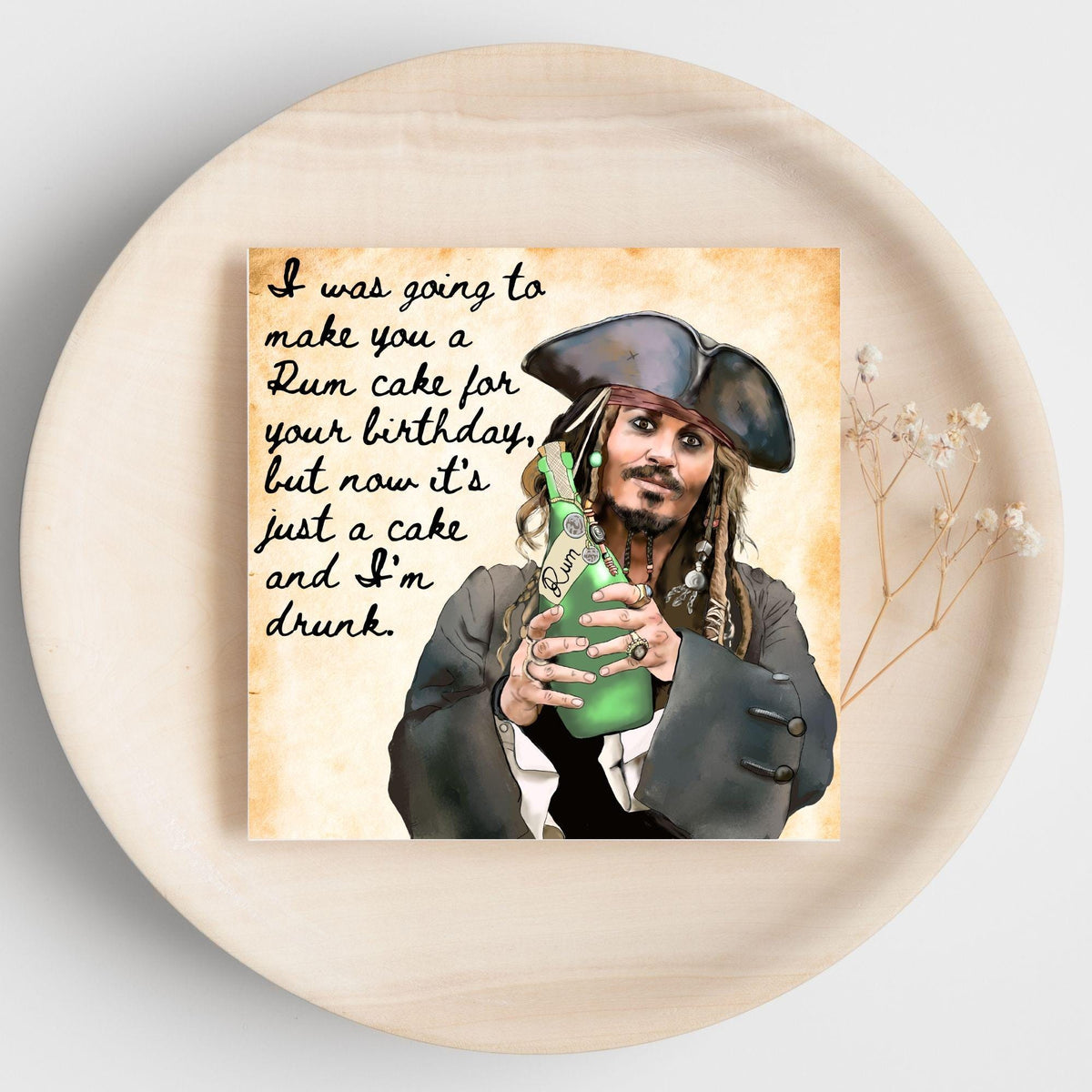 Pirate Rum Birthday Card, Caribbean Pirates, Birthday card for Johnny Depp Fan
