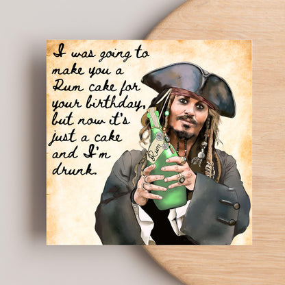 Pirate Rum Birthday Card, Caribbean Pirates, Birthday card for Johnny Depp Fan