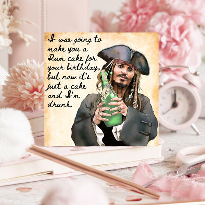 Pirate Rum Birthday Card, Caribbean Pirates, Birthday card for Johnny Depp Fan