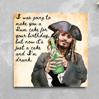 Pirate Rum Birthday Card, Caribbean Pirates, Birthday card for Johnny Depp Fan