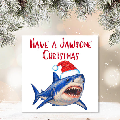 Shark Christmas card, Claus Xmas Card, Cards for Shark Lovers, Funny Christmas Card for Dad, Pun Card