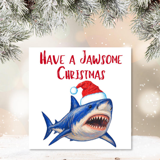 Shark Christmas card, Claus Xmas Card, Cards for Shark Lovers, Funny Christmas Card for Dad, Pun Card