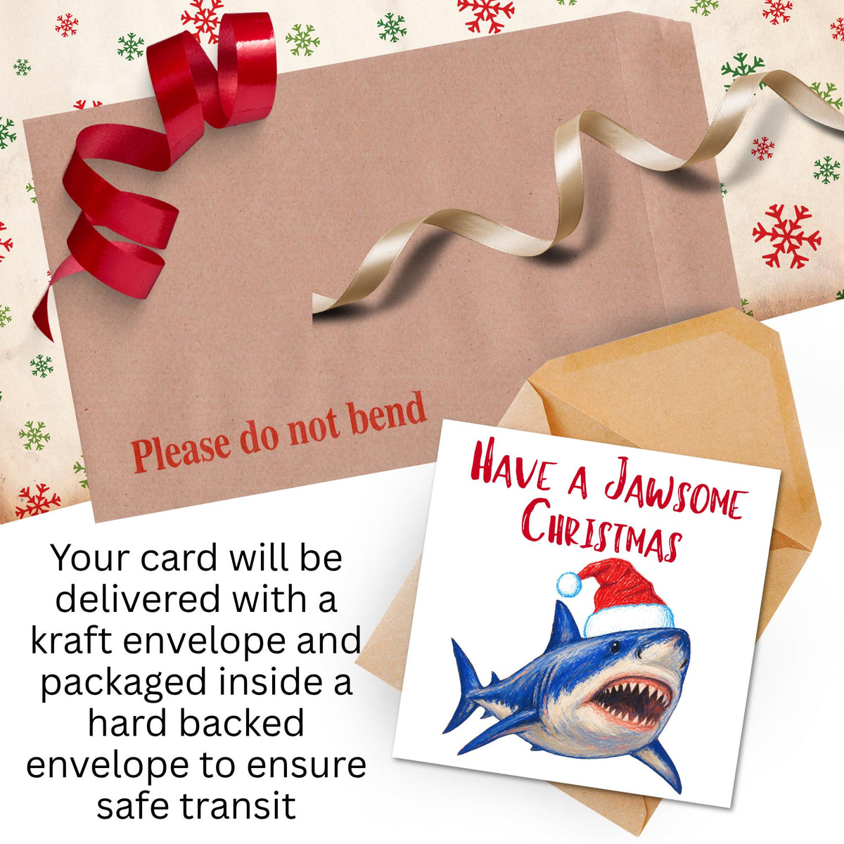 Shark Christmas card, Claus Xmas Card, Cards for Shark Lovers, Funny Christmas Card for Dad, Pun Card