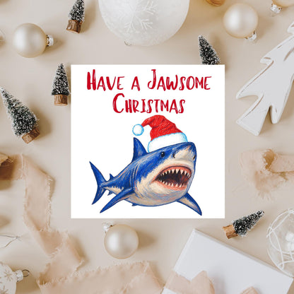 Shark Christmas card, Claus Xmas Card, Cards for Shark Lovers, Funny Christmas Card for Dad, Pun Card