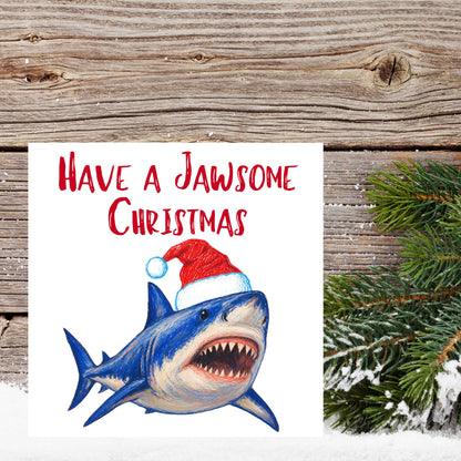 Shark Christmas card, Claus Xmas Card, Cards for Shark Lovers, Funny Christmas Card for Dad, Pun Card
