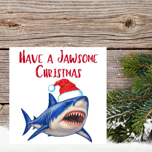 Shark Christmas card, Claus Xmas Card, Cards for Shark Lovers, Funny Christmas Card for Dad, Pun Card