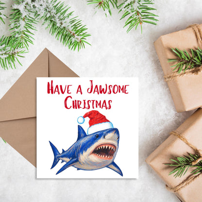 Shark Christmas card, Claus Xmas Card, Cards for Shark Lovers, Funny Christmas Card for Dad, Pun Card