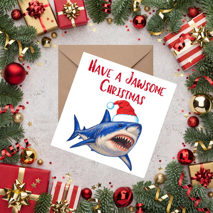 Shark Christmas card, Claus Xmas Card, Cards for Shark Lovers, Funny Christmas Card for Dad, Pun Card
