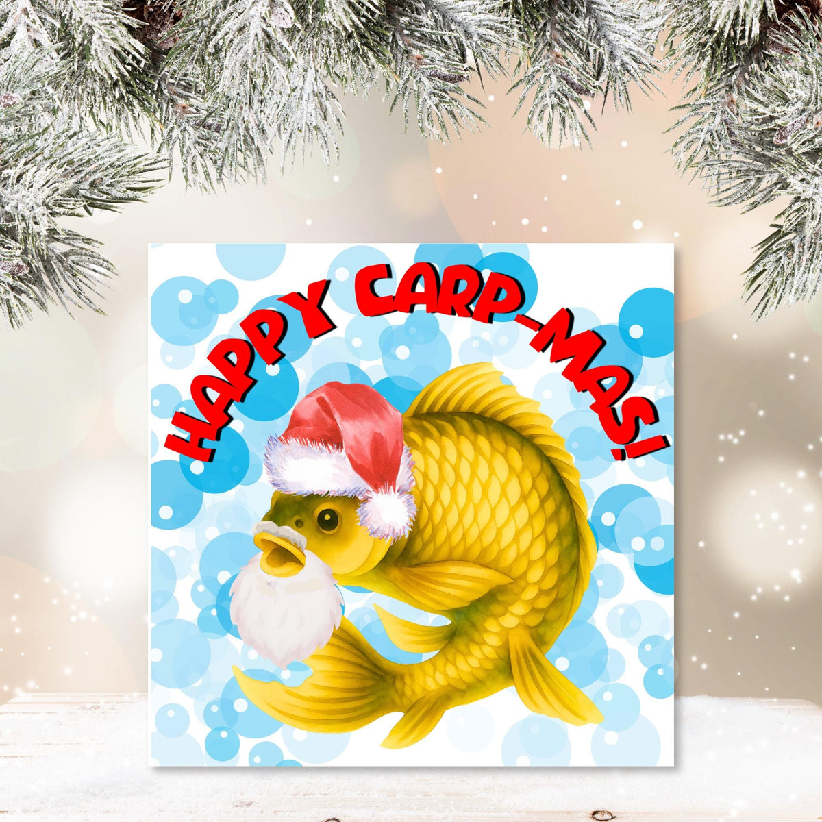 Fishing Christmas card, Carp Xmas Card, Cards for Fish Lovers, Funny Christmas Card for Dad, Pun Card